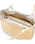 Woven leather shoulder bag, gold and silver, inside