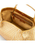 Woven leather slouchy bag, gold and silver, open
