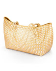 Woven leather slouchy bag, gold and silver, side