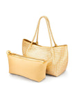 Woven leather slouchy bag, gold and silver, with detachable inner bag