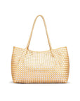 Woven leather slouchy bag, gold and silver, front