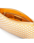 Leather woven cross body bag, gold and silver, inside
