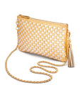 Leather woven cross body bag, gold and silver, side