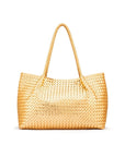 Woven leather slouchy bag, gold, front