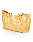 Woven leather slouchy bag, gold, side