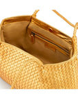 Woven leather slouchy bag, gold, open