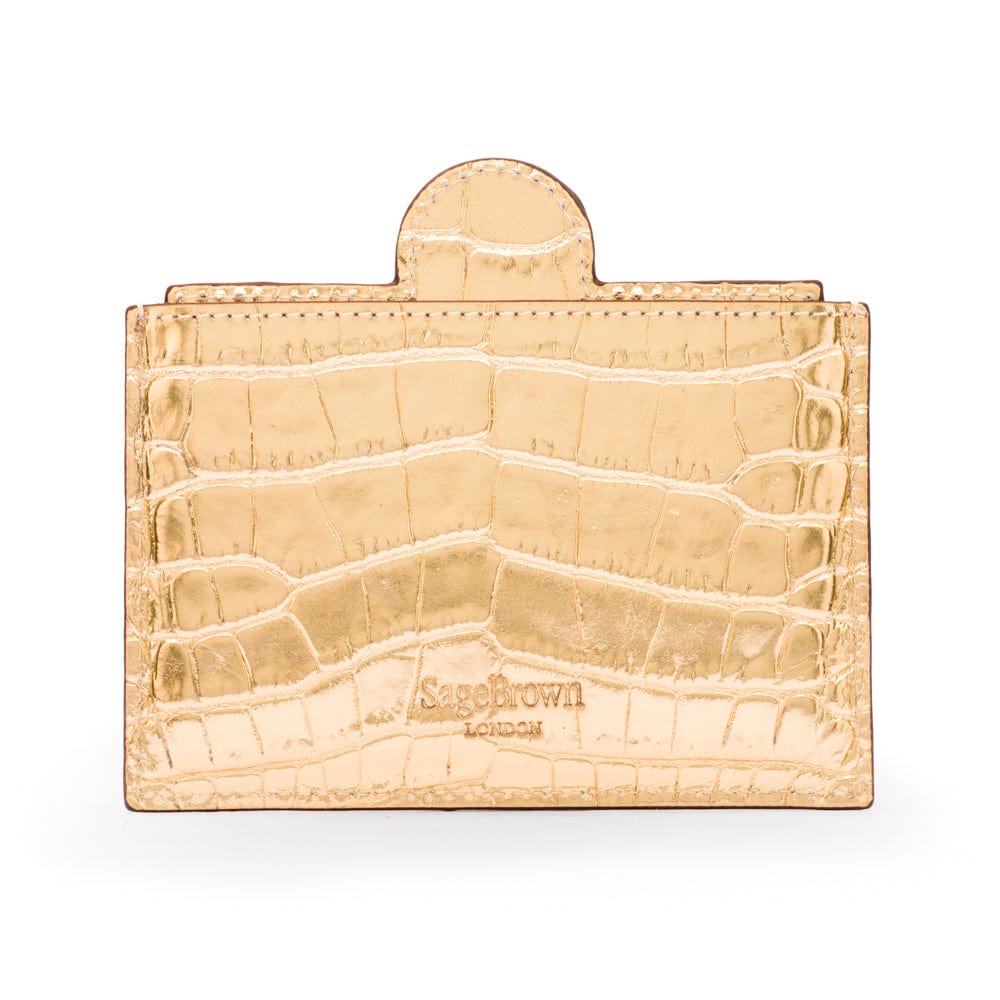 Compact leather mirror, gold croc, back