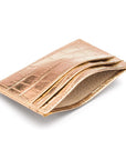 Flat leather credt card case, gold croc, inside