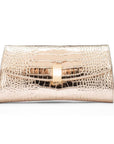 Leather clutch bag, gold croc, front