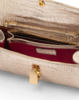 Leather clutch bag, gold croc, inside
