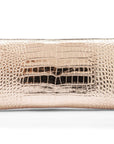 Leather clutch bag, gold croc, back