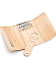 Leather key case, gold croc, open