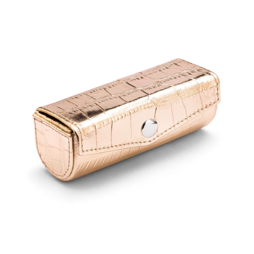 Leather lipstick case, gold croc, side