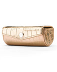 Leather lipstick case, gold croc, front