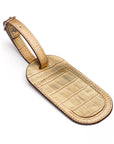 Leather luggage tag, gold croc, front