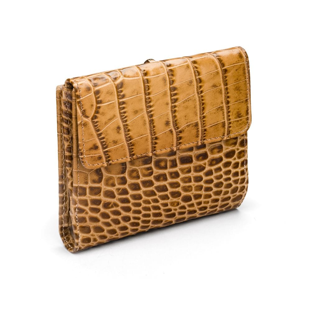 Leather purse with equestrain clasp, antique green croc, back