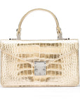 Luxury Leather Maya Top Handle Crossbody Bag, Gold Croc Effect, front