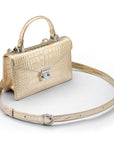 Luxury Leather Maya Top Handle Crossbody Bag, Gold Croc Effect, side