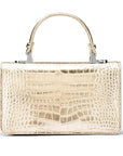 Luxury Leather Maya Top Handle Crossbody Bag, Gold Croc Effect, back
