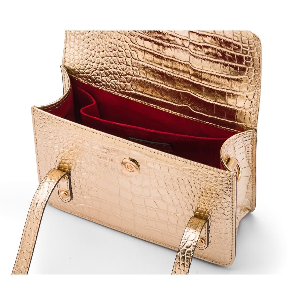 Mini Music Bag, Gold Croc | Top Handle Bag | SageBrown