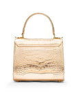 Mini leather Morgan Bag, top handle bag, gold croc, back