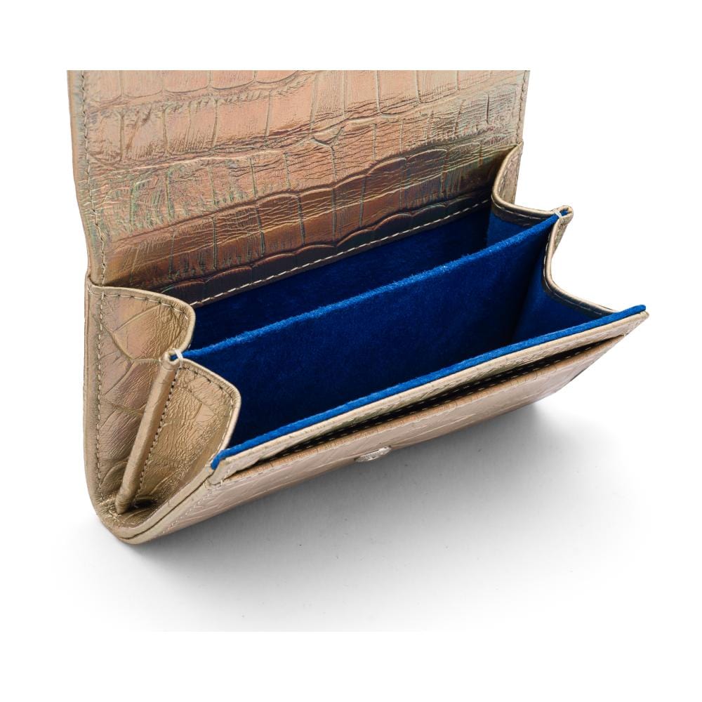 Small leather concertina purse, gold croc, inside