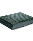 Large Leather Accessory And Cufflink Box, Green Croc Effect With Red, front