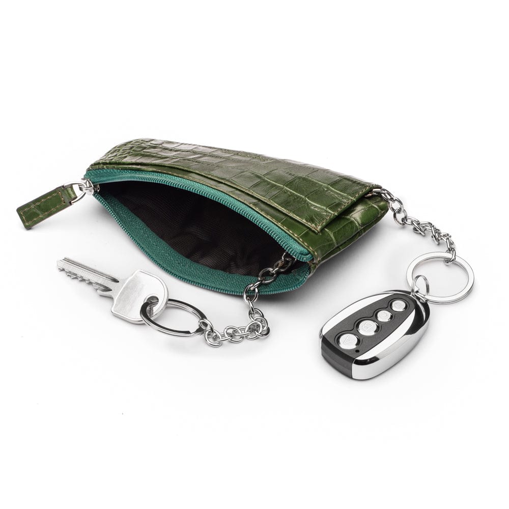 Large leather key case, green croc