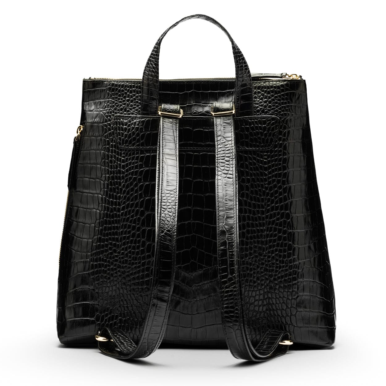 Leather 13" laptop backpack, black croc, back