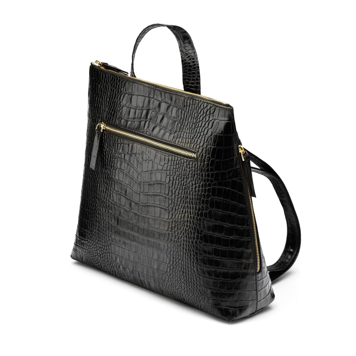 Leather 13" laptop backpack, black croc, side