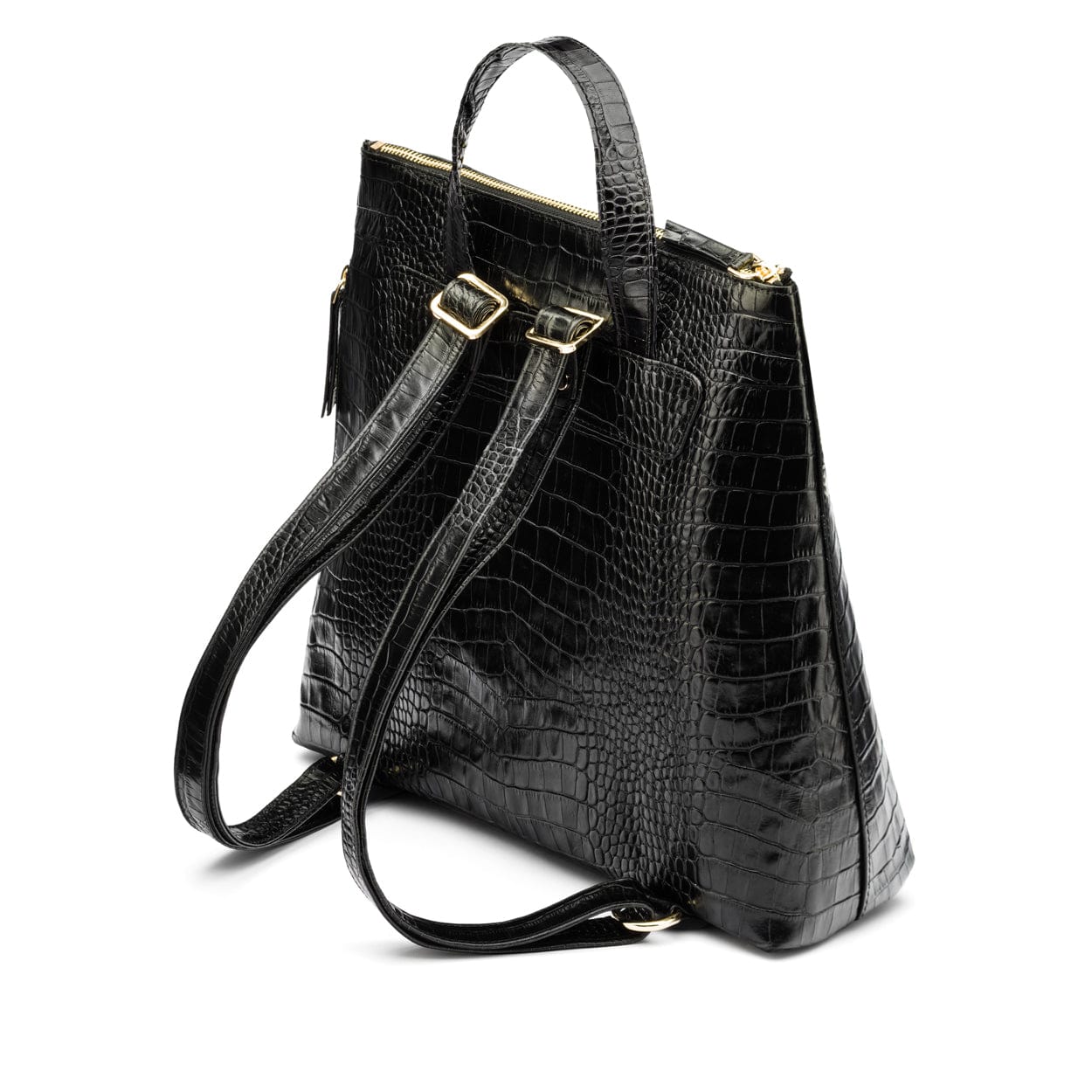Leather 13" laptop backpack, black croc, back