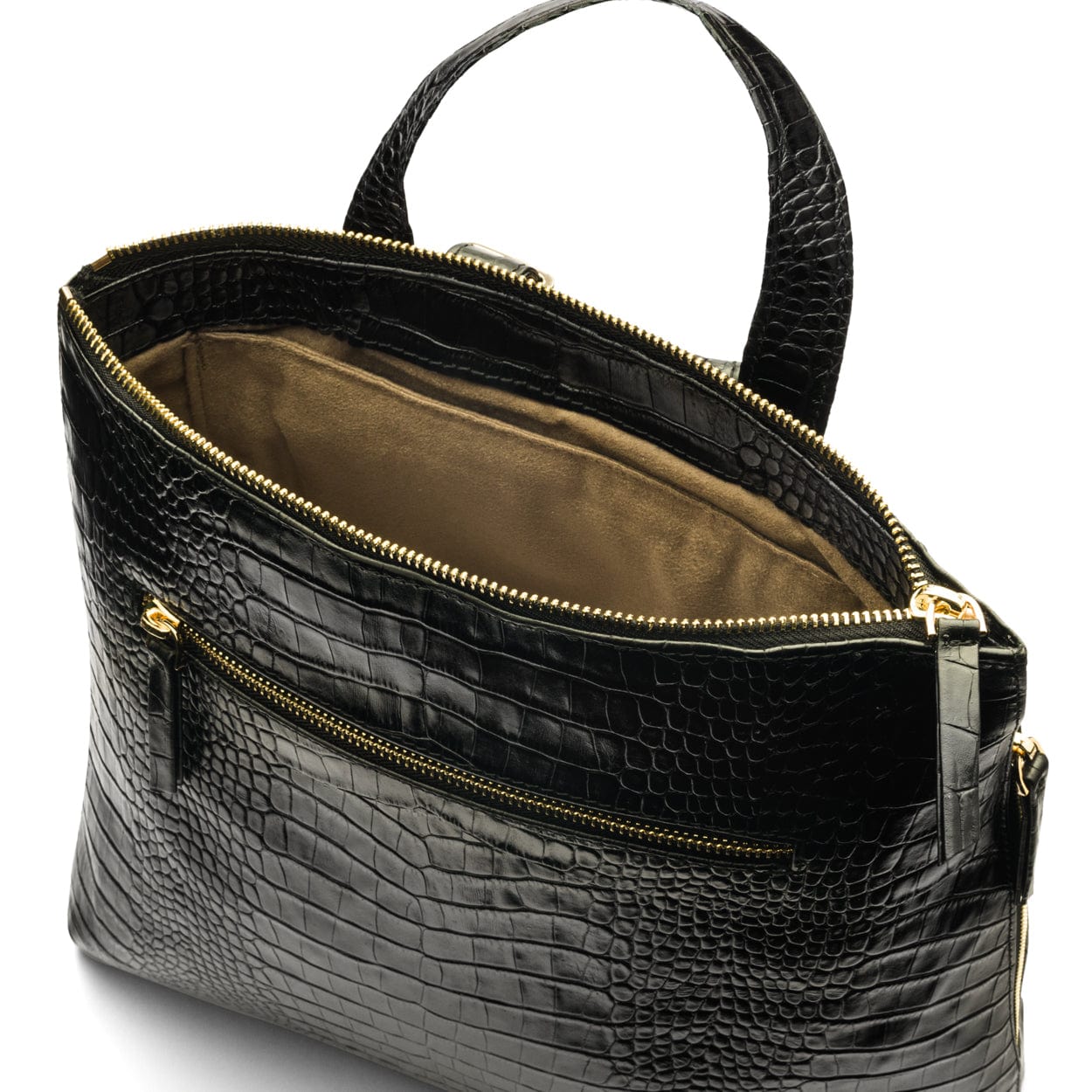 Leather 13" laptop backpack, black croc, inside