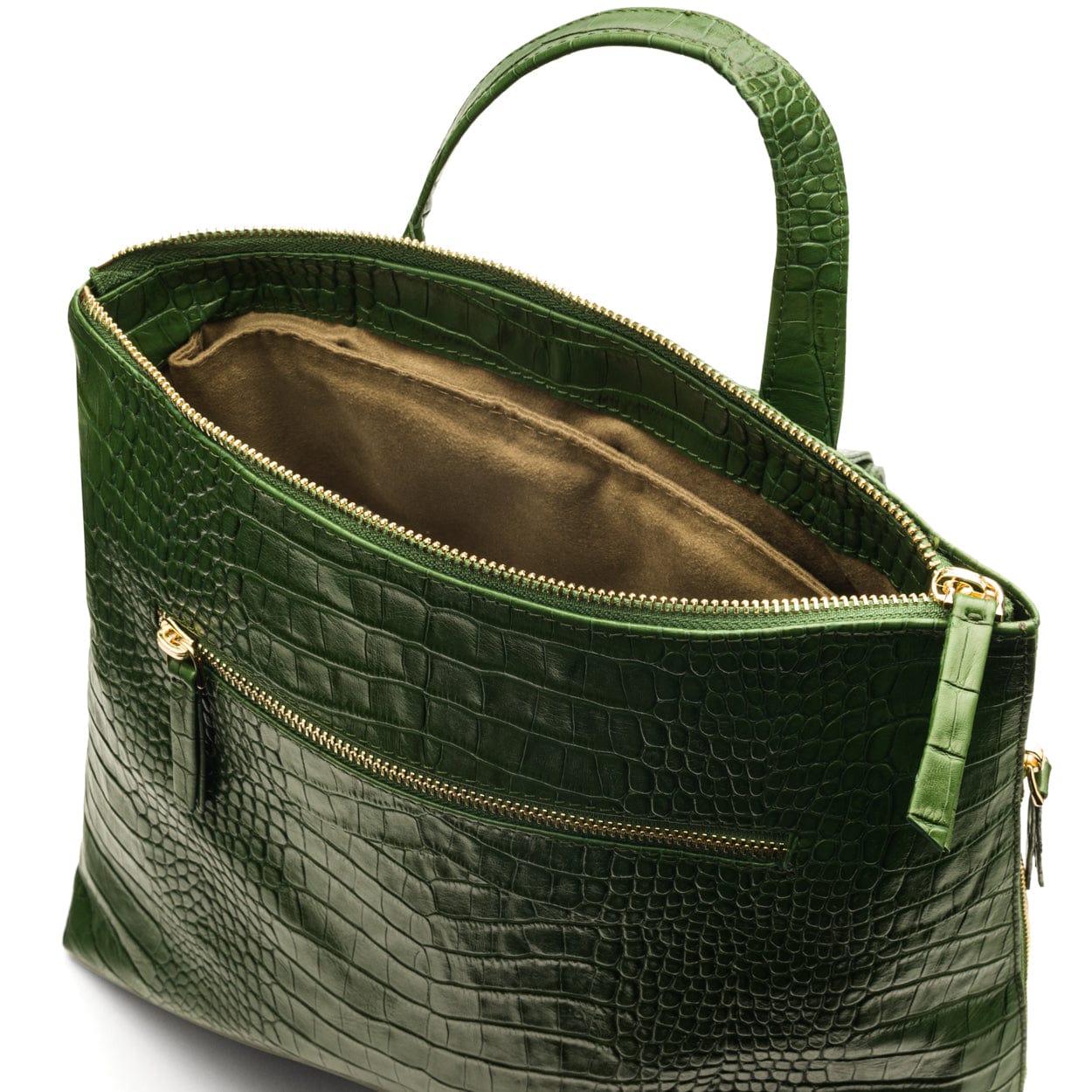 Leather 13" laptop backpack, green croc, inside