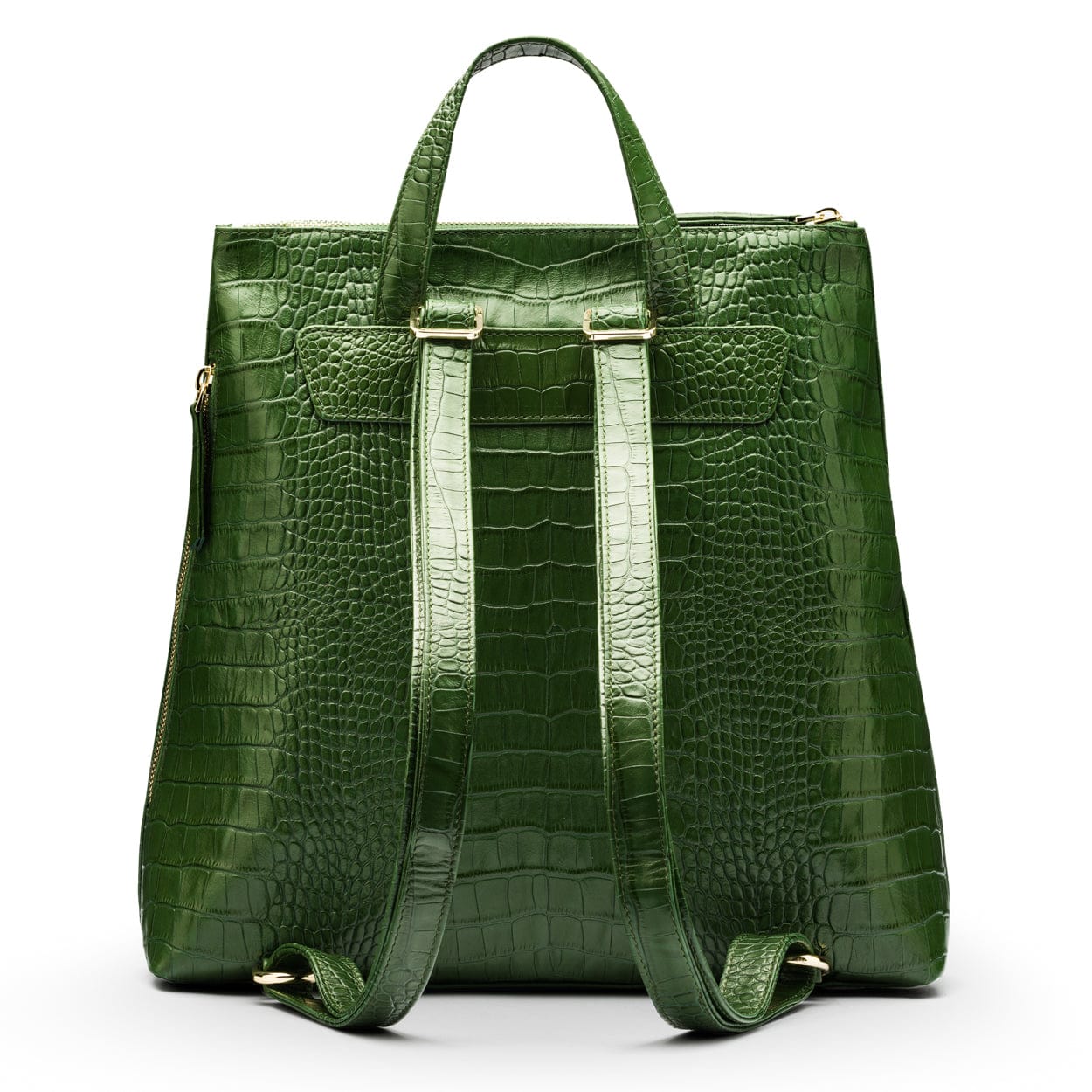 Leather 13" laptop backpack, green croc, back