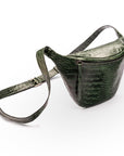 Leather Bum Bag For Men - Green Croc Effect