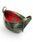 Leather Bum Bag For Men - Green Croc Effect