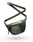 Leather Bum Bag For Men - Green Croc Effect