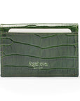 Leather business card holder, green croc, back
