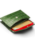 Leather business card holder, green croc, inside