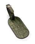 Leather luggage tag, green croc, back