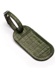 Leather luggage tag, green croc, front