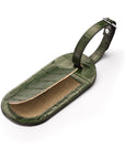 Leather luggage tag, green croc