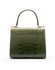 Mini leather Morgan Bag, top handle bag, green croc, back