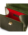 Mini leather Morgan Bag, top handle bag, green croc, inside