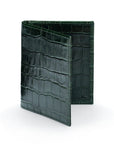 Premium Slim RFID Leather Credit Card Wallet, Green Croc Effect, front