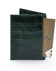 Premium Slim RFID Leather Credit Card Wallet, Green Croc Effect, back