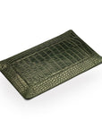 Rectangular leather valet tray, green croc with red, flat base