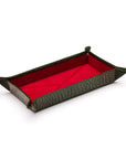 Rectangular leather valet tray, green croc with red