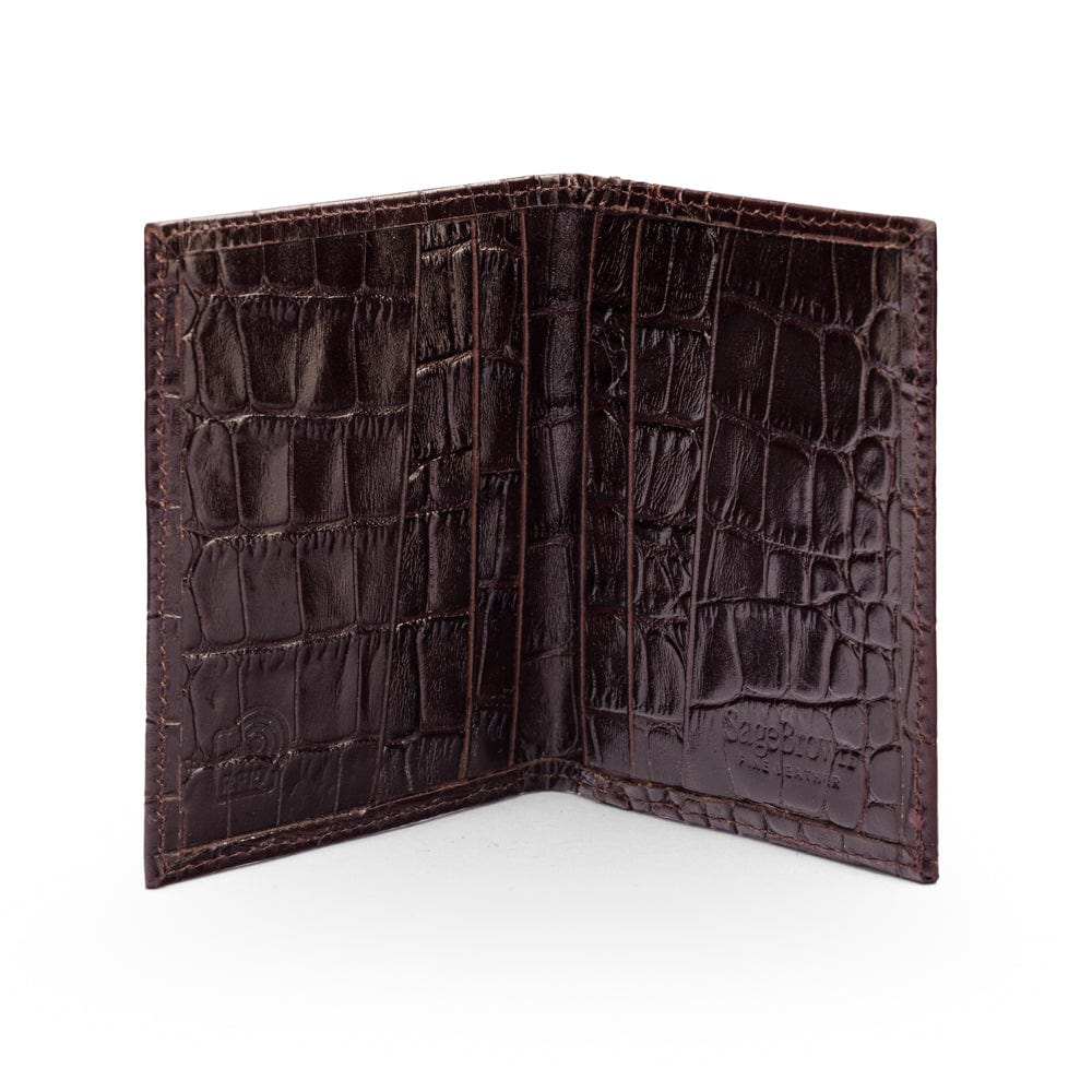 RFID leather credit card holder, brown croc, inside