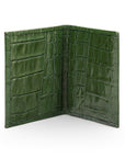 RFID leather credit card holder, green croc, inside view